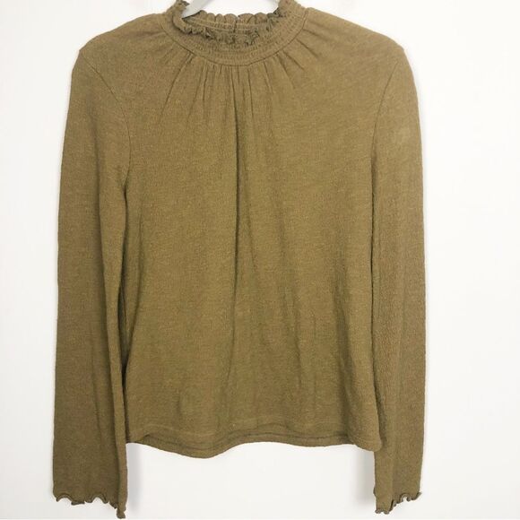 MADEWELL TEXTURE & THREAD | Dark Green Mockneck Lettuce Trim Top Women’s Size S - Picture 3 of 12